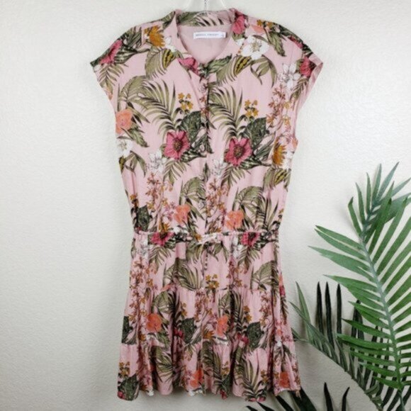 Rebecca Minkoff Ollie Dress Peach Botanical Tropical Print size L Floral Boho - Picture 3 of 16